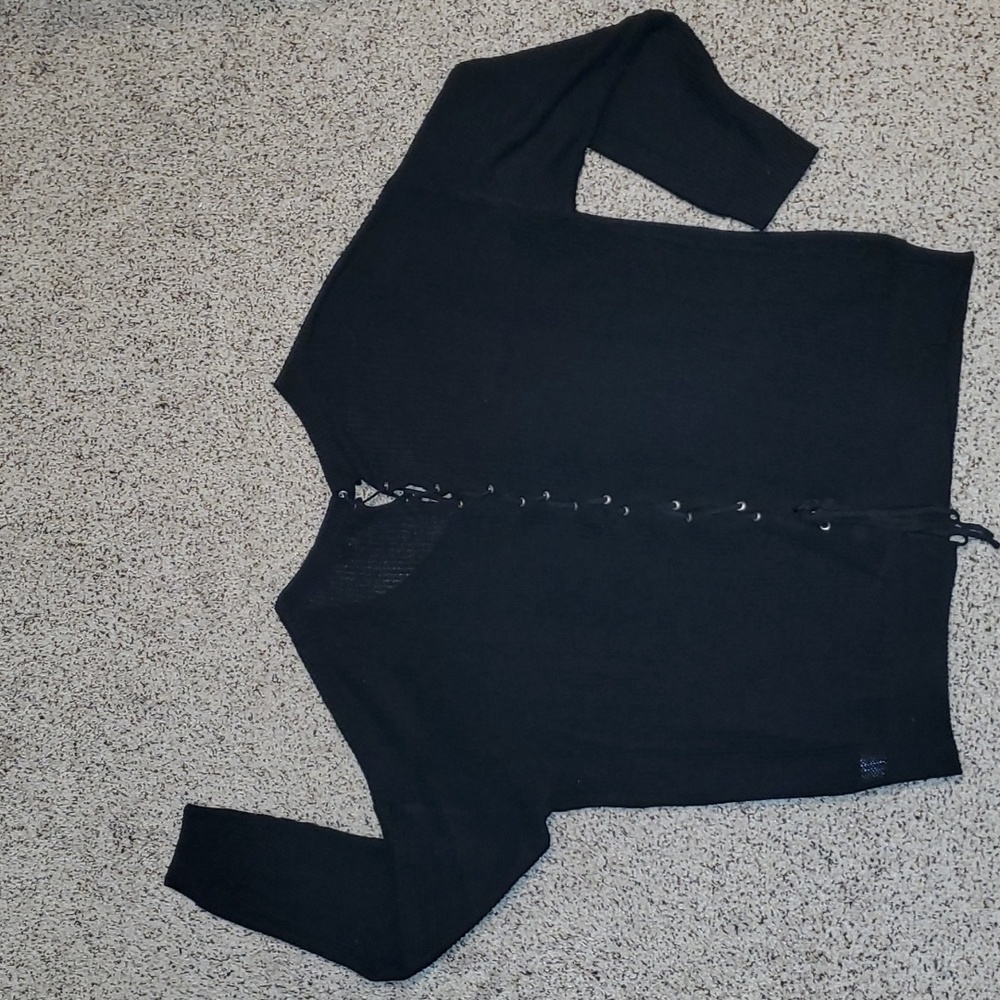 Maurices Lace Up Tie Back Oversized Knit Sweater -Black